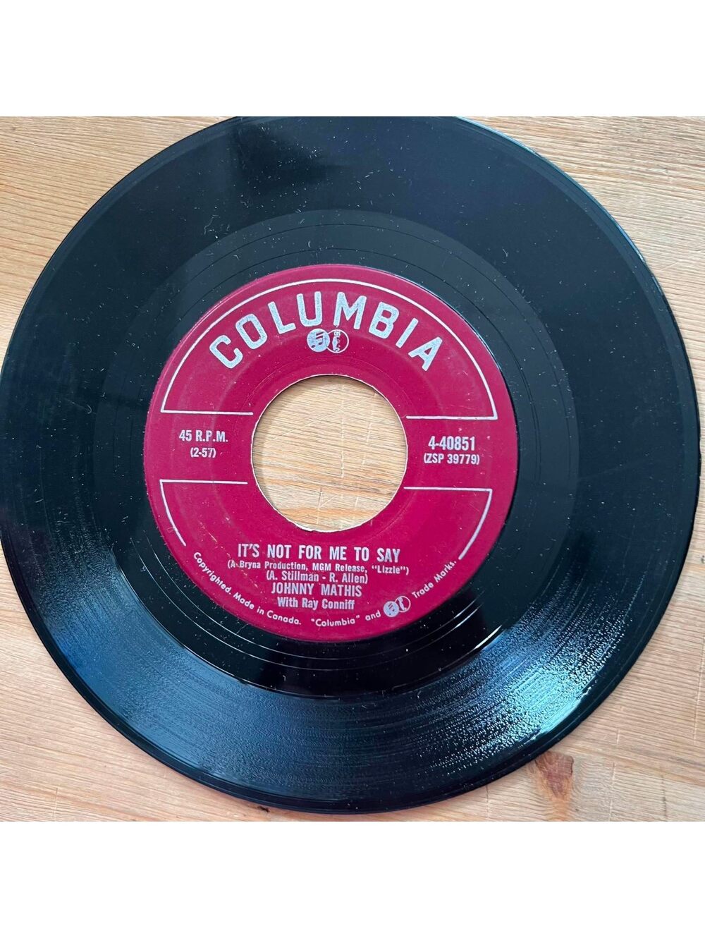 Johnny Mathis with Ray Conniff - It's not for Me to Say 45rpm VG+ R08